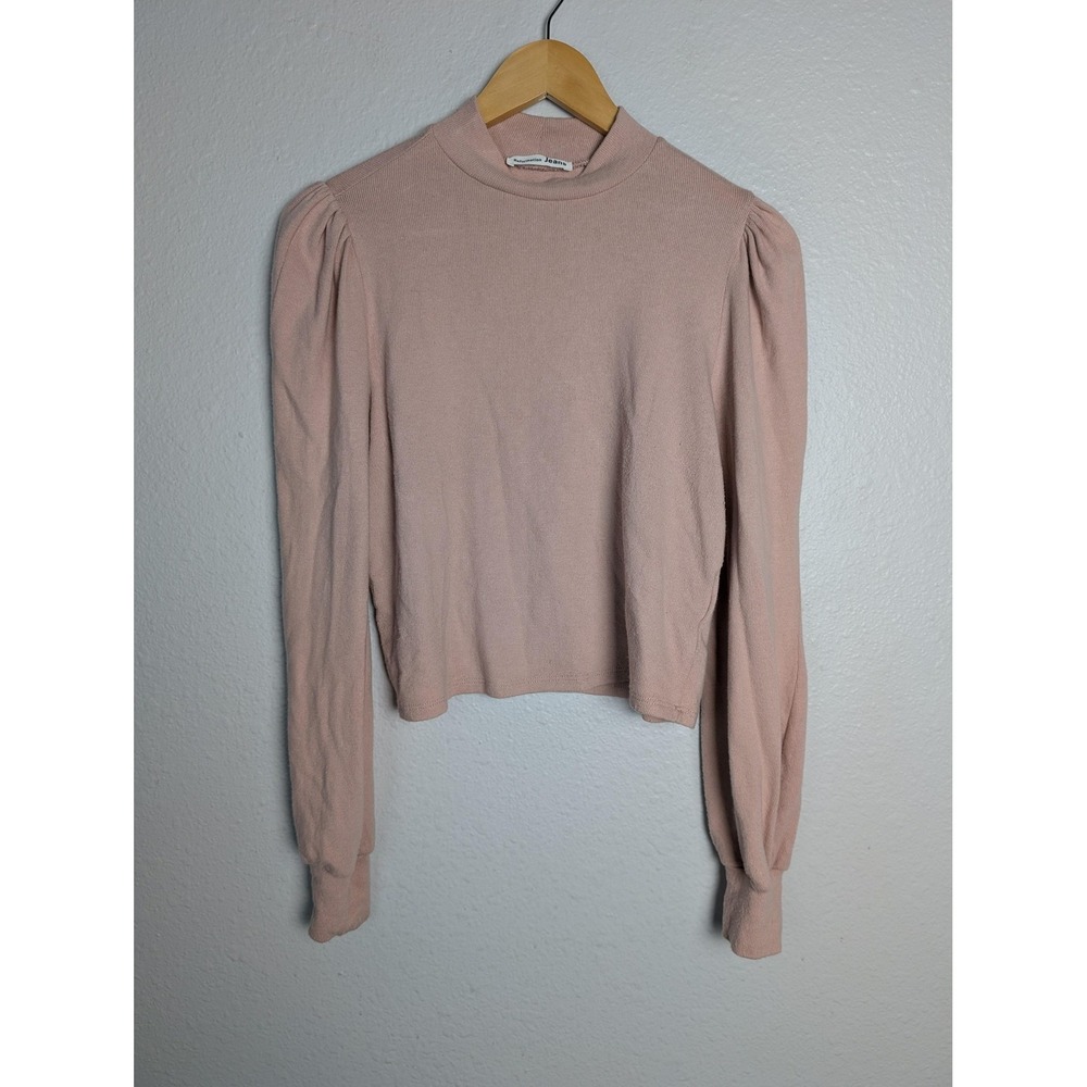 Reformation Sweater‎ Womens Large Pink Pullover Mock Neck Puff Sleeve Knit